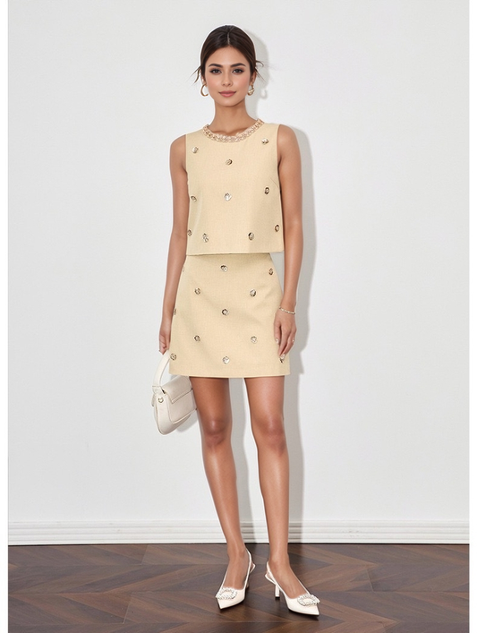 SET81Y Radiant Tweed Sequin Vest & Skirt Co-ord Set