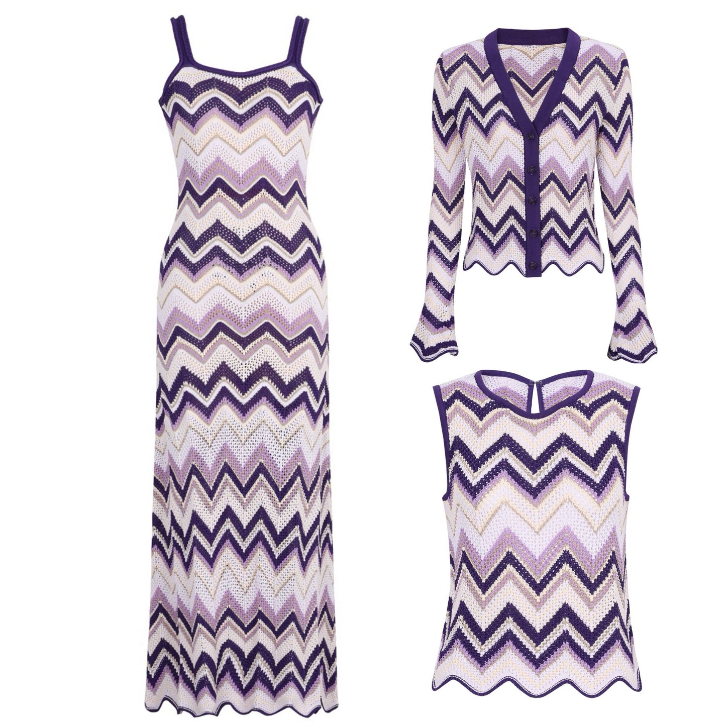 SET62 Chevron Knit Trio: Long-Sleeve, Dress & Vest Set