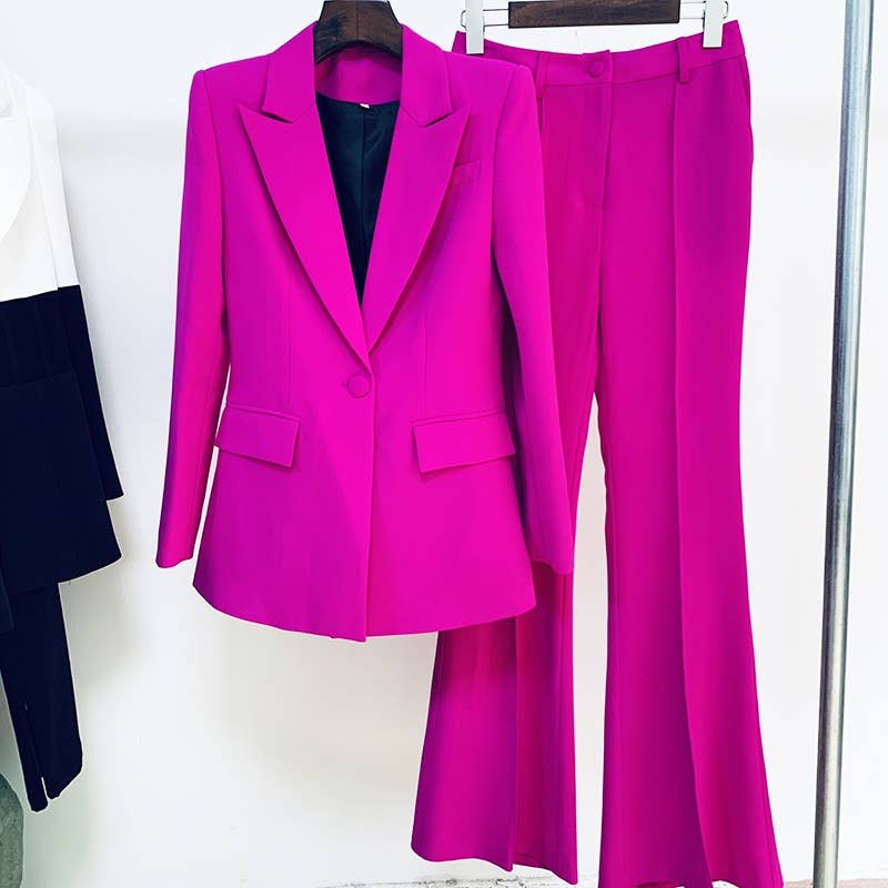 BL194Y Modern Color-Block Business Suit & Flares Set