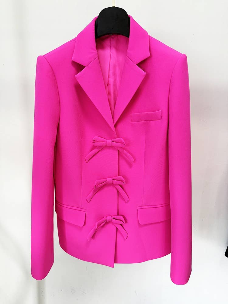 BL8-2Y Chic Fuchsia Bow Tie Blazer - Women¡¯s Fashion
