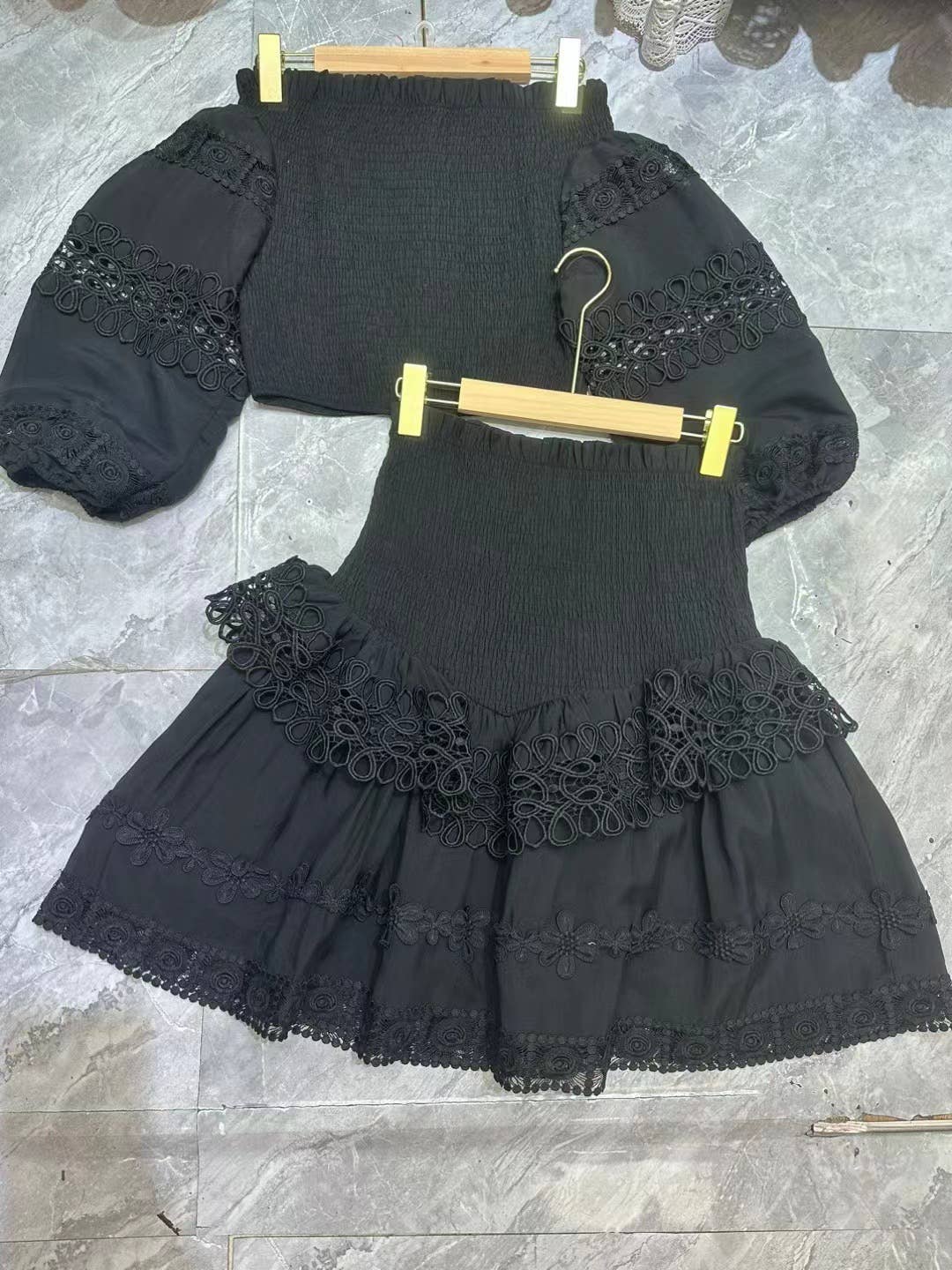 SET147 Chic  Embroidered Top & Skirt Set