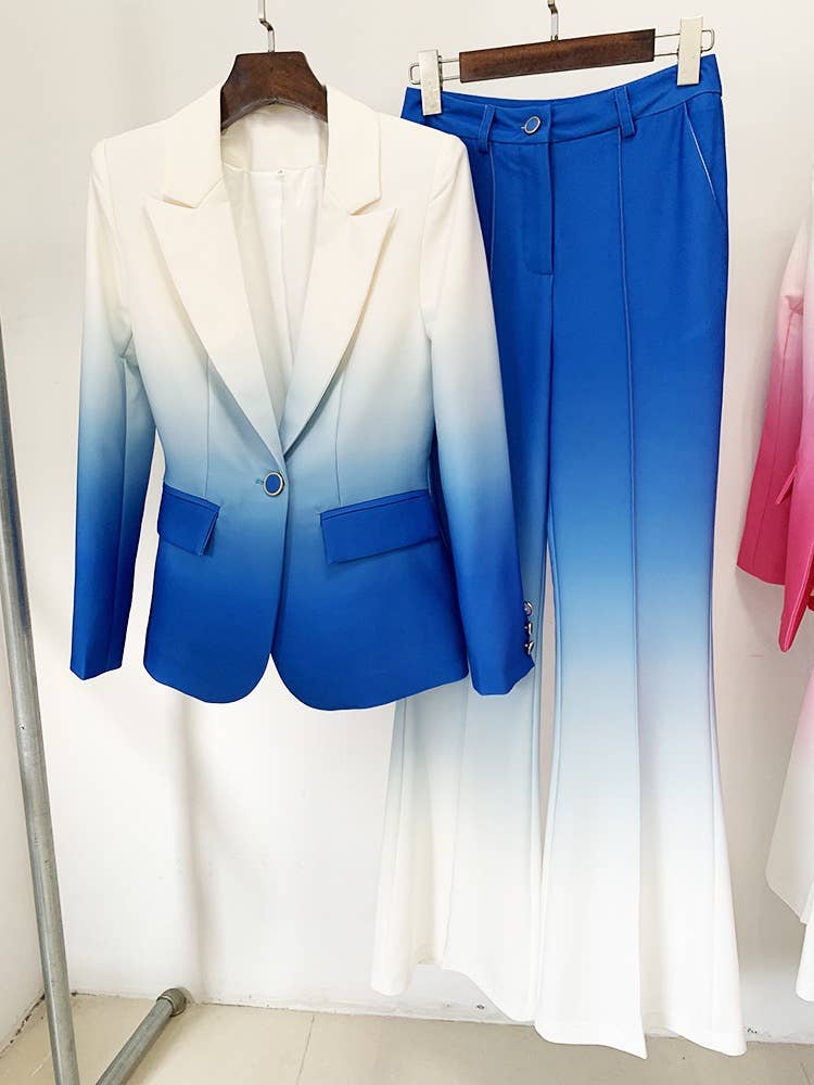 SET006 Gradient Color Blazer and Flared Pants Two-Piece Suit