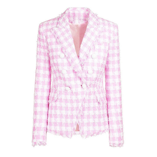 BL0116Y Houndstooth Tweed Women's Blazer Jacket