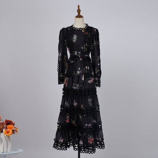 DR945Y Bohemian Linen Shirt Collar Lantern Sleeve Maxi Dress