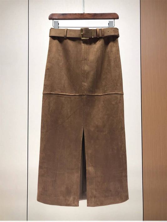 SK90Y Women¡¯s Vintage Split Hem Faux Suede Slim Skirt