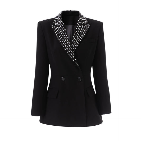 BL22Y Autumn Slim Blazer with Diamond Beaded Lapel Detail