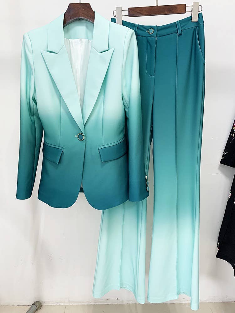 SET006 Gradient Color Blazer and Flared Pants Two-Piece Suit