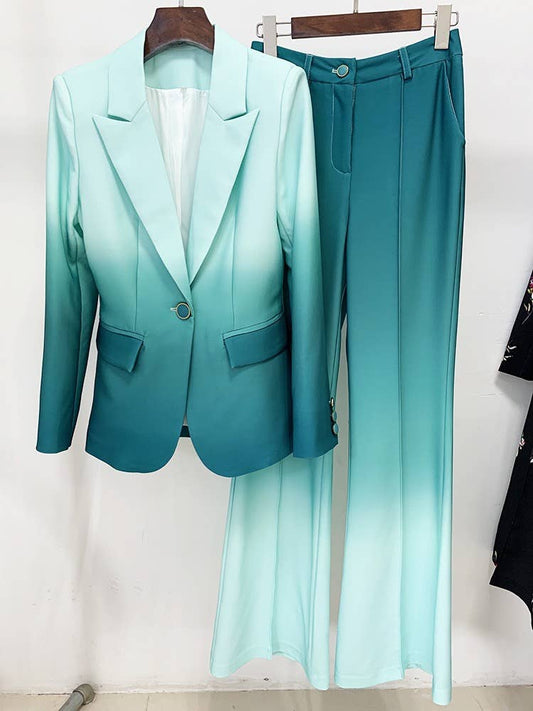 SET006 Gradient Color Blazer and Flared Pants Two-Piece Suit