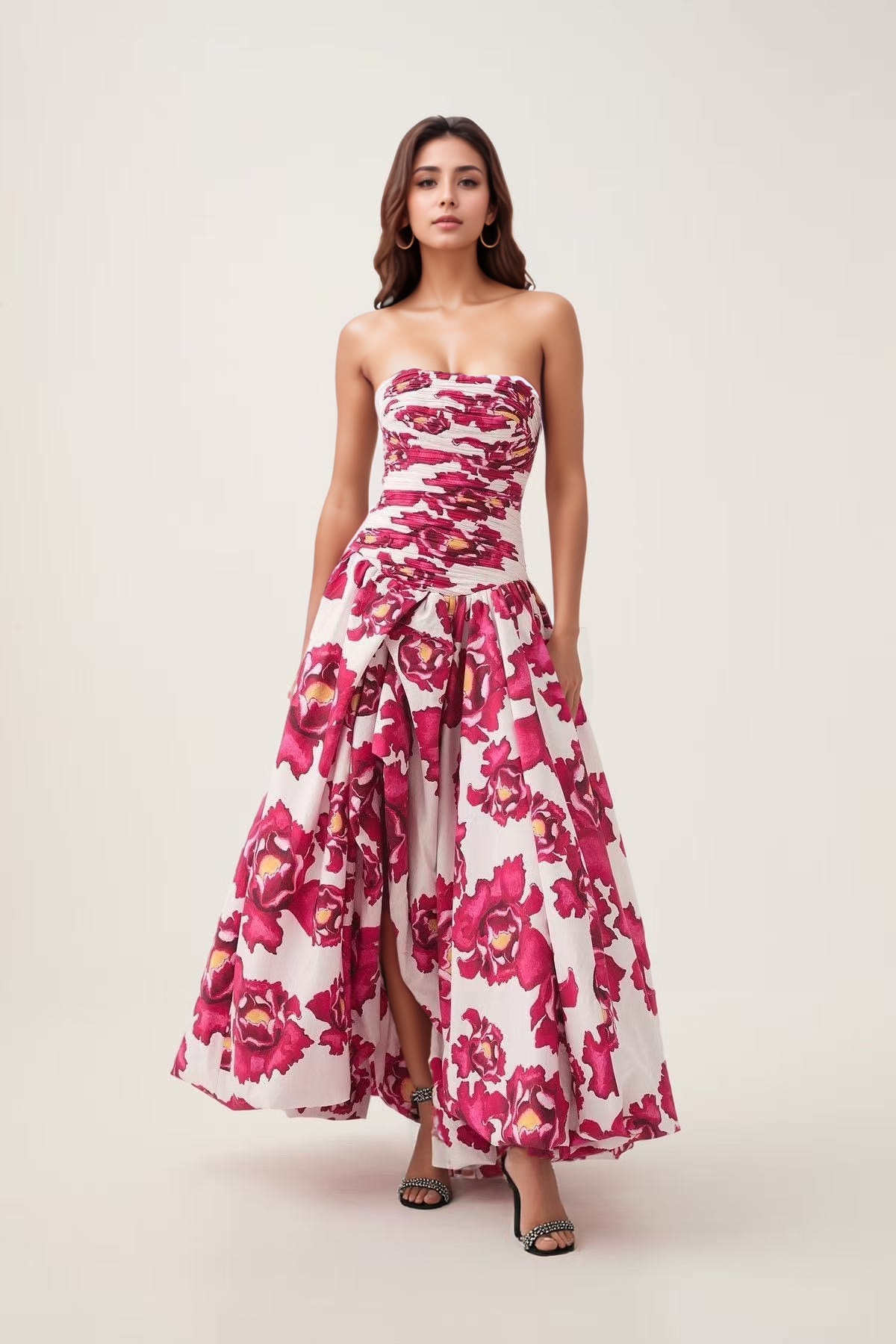 DR951Y 2026 Strapless Printed High Slit Maxi Dress Women