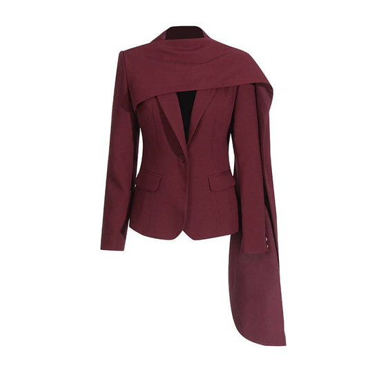 BL35Y Burgundy Cape Blazer ¨C Tailored Fall Elegance