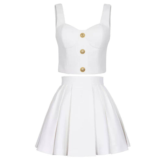 SET53Y Summer Camisole and A-Line Skirt Short Suit for Women