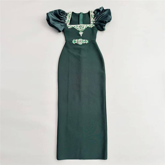 DR912 Handmade Rhinestone Bodycon Bandage Long Evening Dress