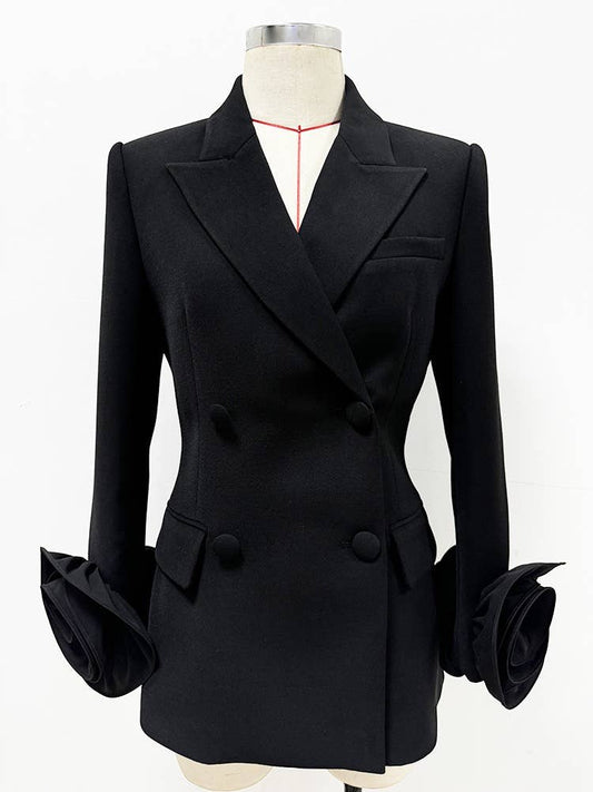 BL10-1Y Chic Double-Breast Suit Jacket with Floral Cuff
