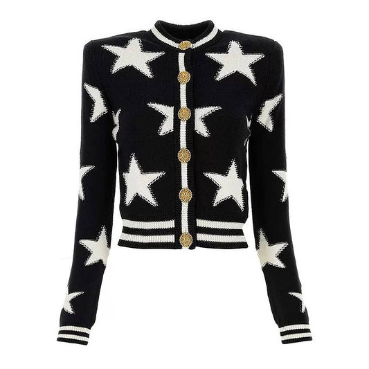 JK029 Cozy Star-Patterned Knit Cardigan Jacket