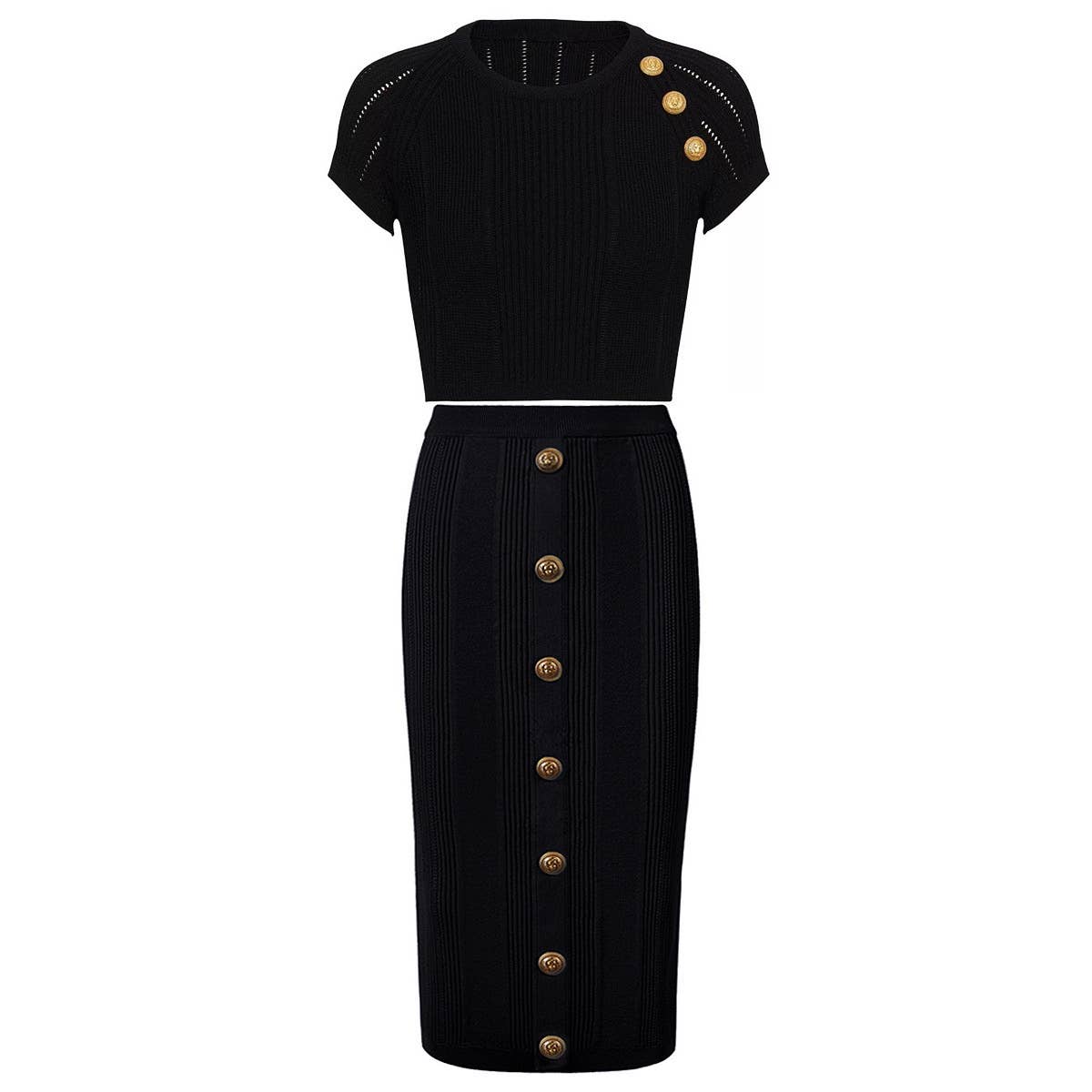 SET158 Elegant Metal Button Knit Suit - Timeless Style