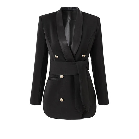 BL0168 Chic Double-breasted Drawstring Blazer