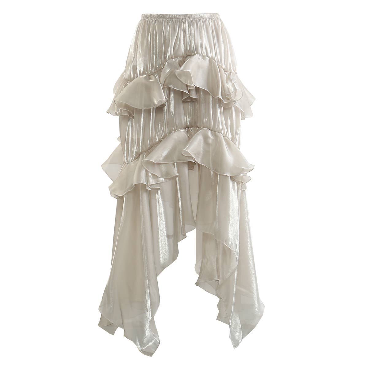 SK83 Spring Summer Elastic Waist Layered Ruffle Skirt