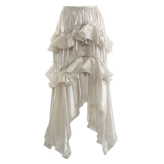 SK83 Spring Summer Elastic Waist Layered Ruffle Skirt