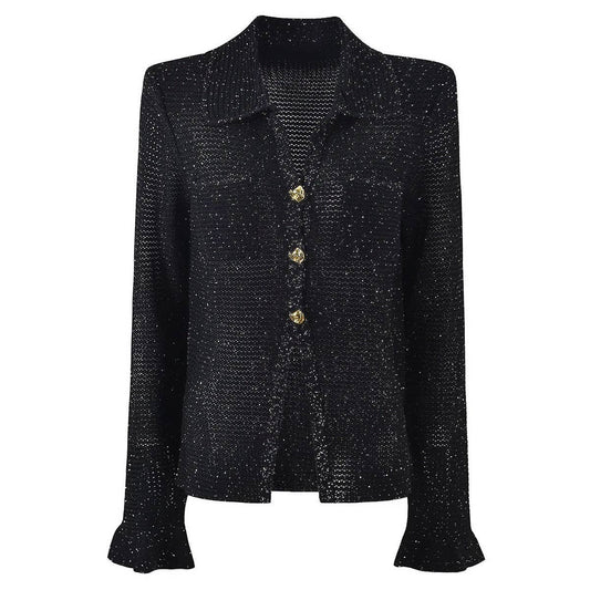 JK124Y Sequin Knitted Long Sleeve V-Neck Cardigan Jacket