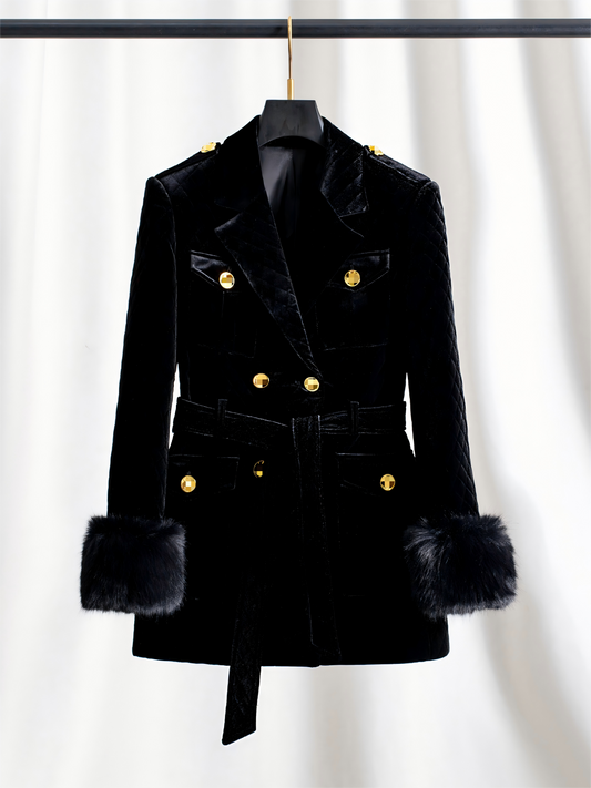 CT167Y Quilted Velvet Belted Coat ¨C Luxe Warmth Fall/Winter