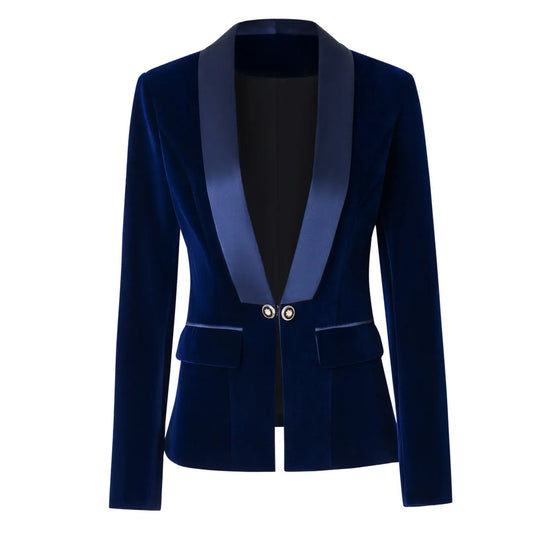 BL032 Velvet Blazer V-neck Suit with Satin Collar Slim Suit