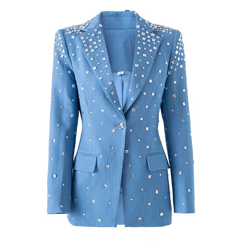 BL53Y Hand-Beaded Blue Blazer for Slim Elegant Styling