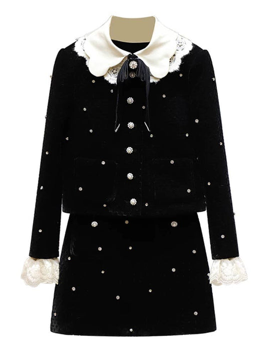 83Y Velvet Rhinestone Starry Short Jacket and Skirt Set 2025