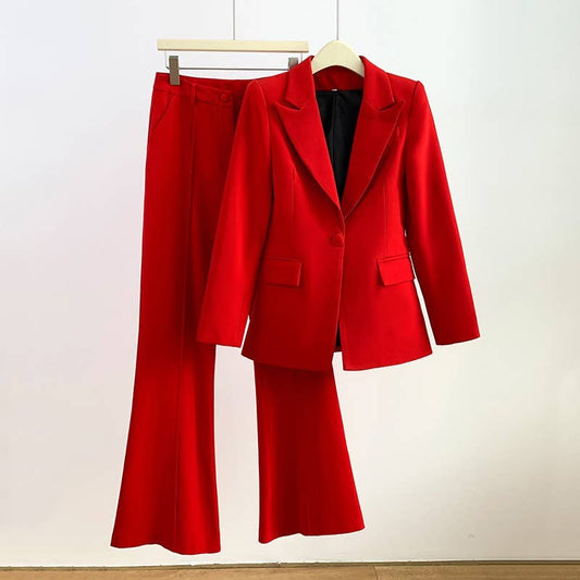SET080Y Red Single-Button Suit with Irregular Lapel
