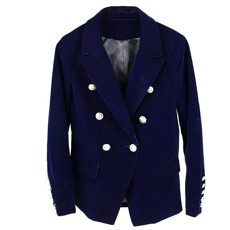 BL46L Velvet Double-Breasted Blazer for Women Autumn Winter